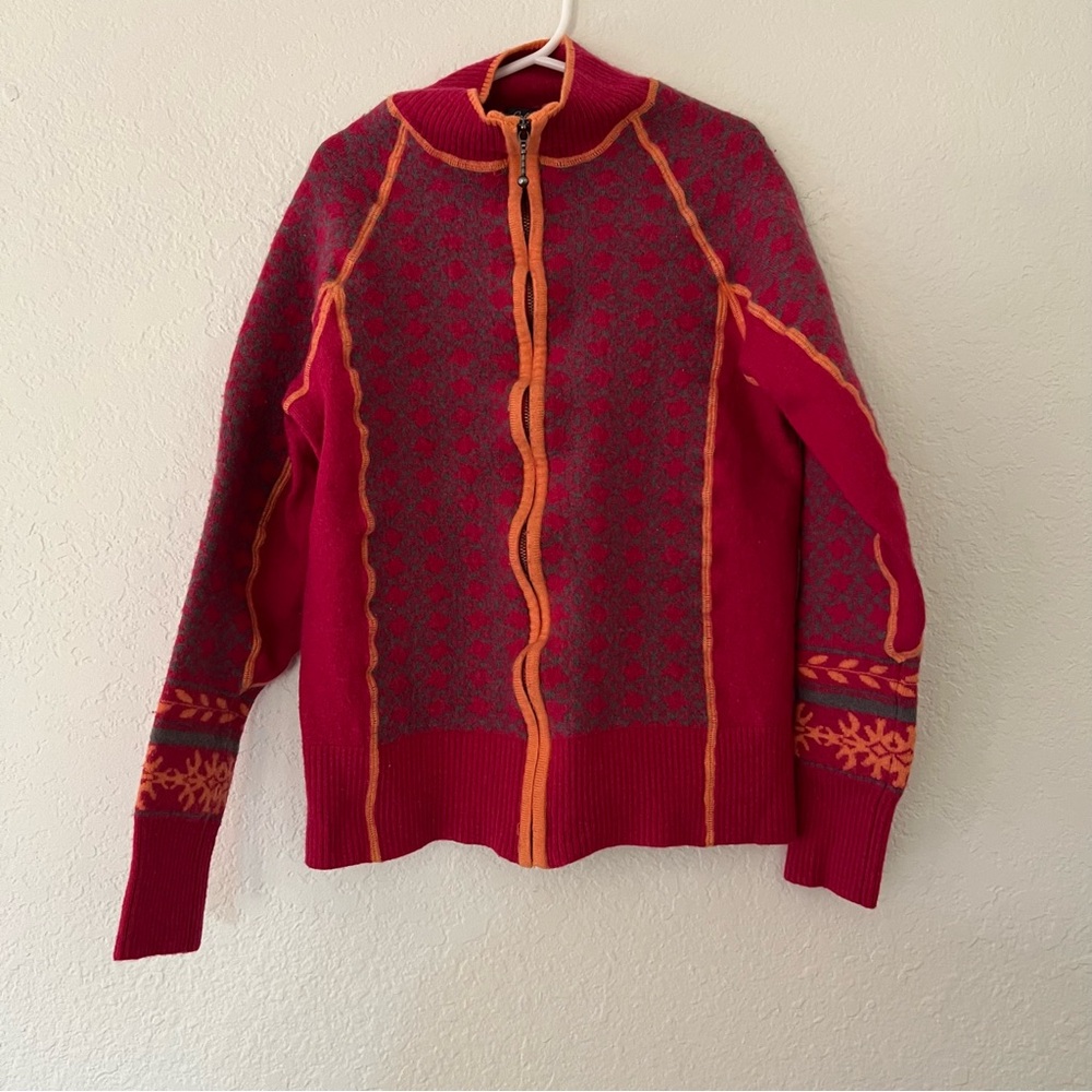 Cabelas Sweater Full‎ Zip Cardigan Jacket Merino Wool Pink Orange Girl’s Small